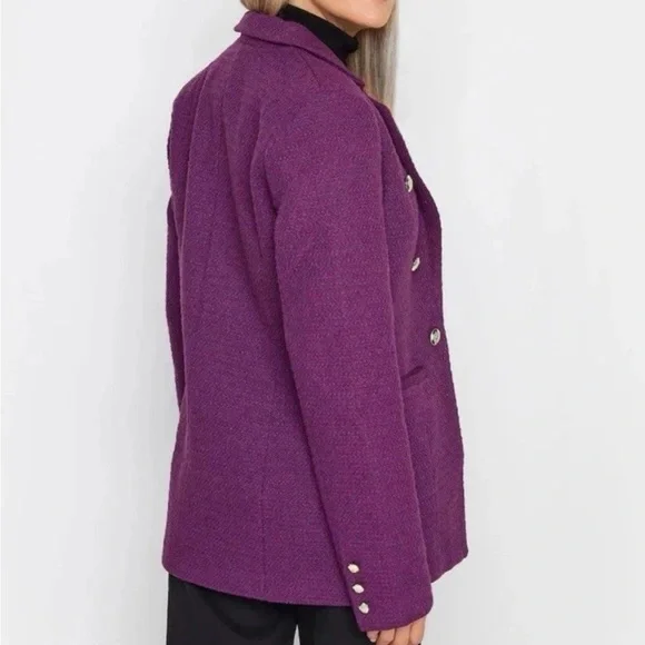 NWT Long Tall Sally US 14 UK 18 Purple Boucle Blazer Career Workwear - Picture 3 of 6